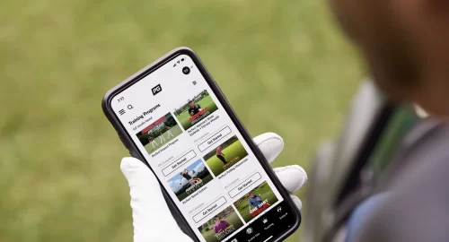 Mobile phone showing the performance golf app