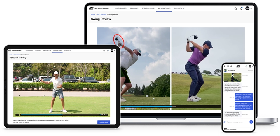 Golf instruction app on multiple screens