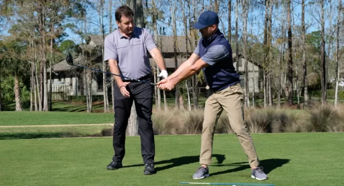 Two golfers demonstrating tempo