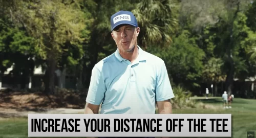 Golf Coach Andrew Rice on the golf course showcasing how to increase distance off the tee.