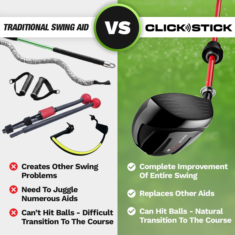 image compares the differences between the Click Stick Driver and other swing trainers