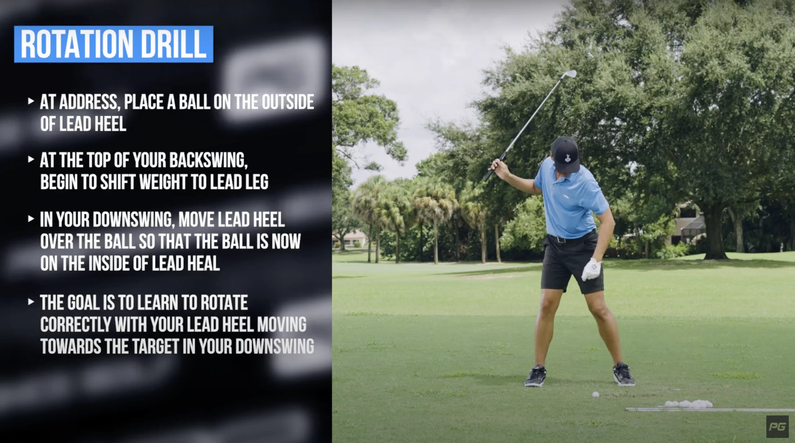 Performance Golf Coach JT Thomas shows how to perform a rotational drill to improve weight shift in the golf swing.