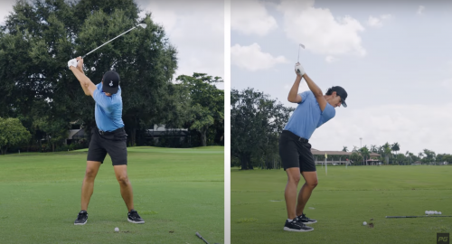 JT Thomas in a Performance Golf YouTube video showcasing the difference between a driver golf swing and an iron golf swing.