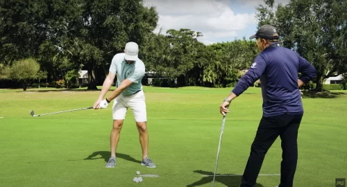 Performance Golf coaches Eric Cogorno and Rick Smith share a drill for optimal ball striking on the course.