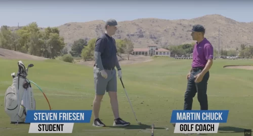 Performance Golf coach Martin Chuck gives a live golf contact lesson on the golf course.