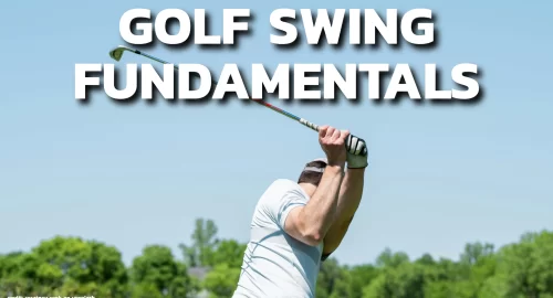 A golfer mid swing showcasing a proper golf swing.