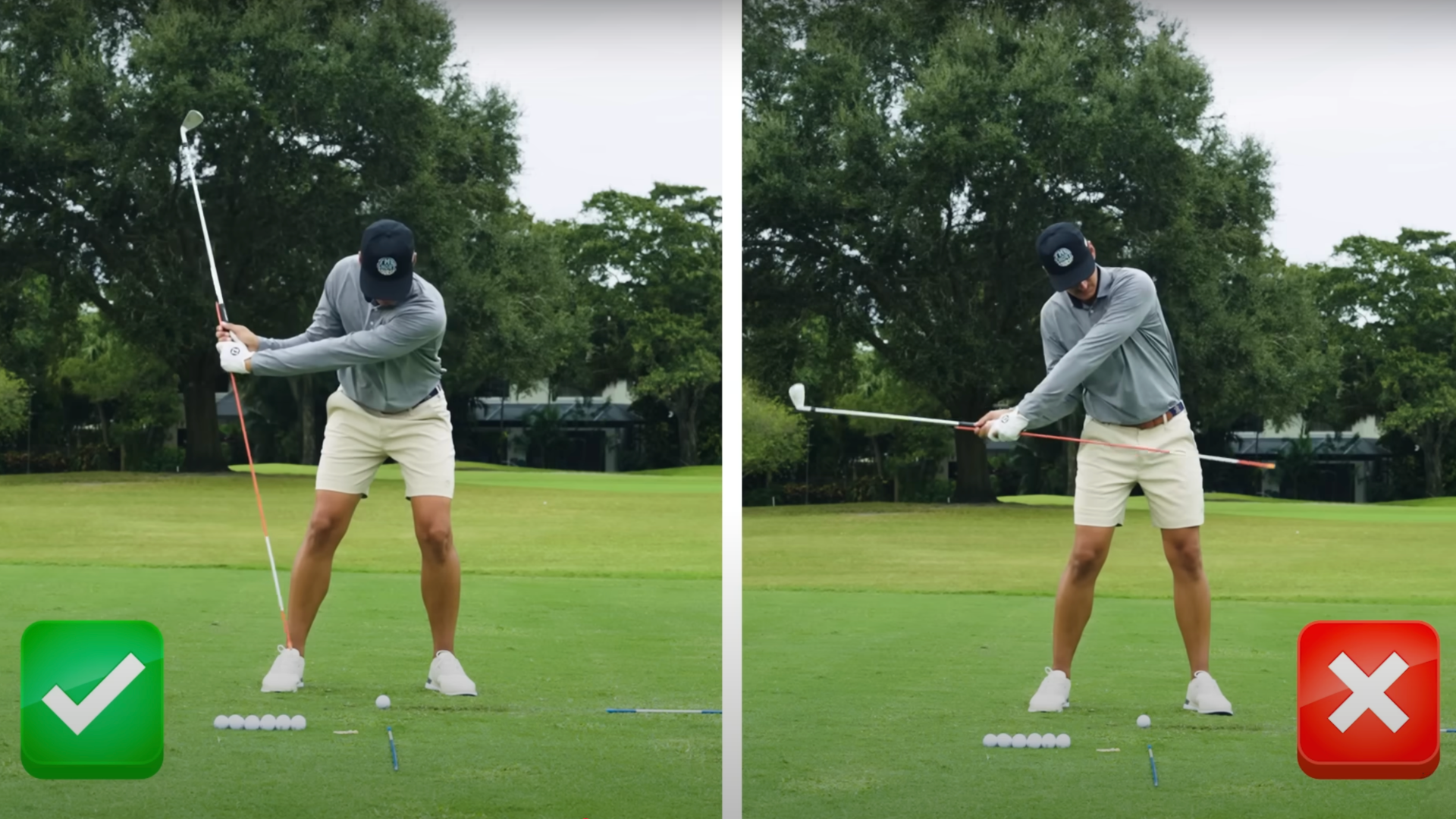 Performance Golf coach JT Thomas using an alignment stick to demonstrate a golf ball contact drill.